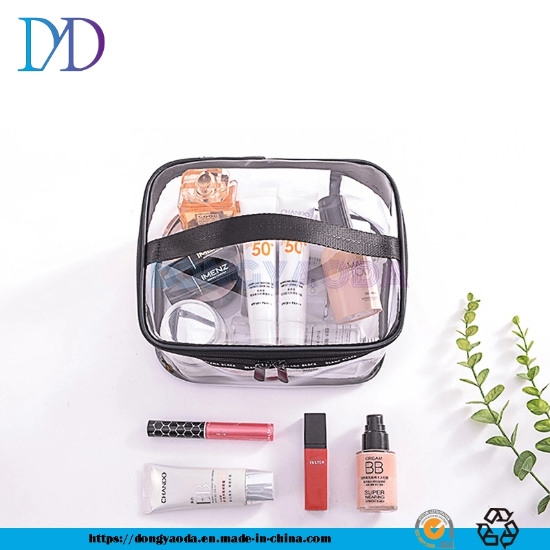 Clear Makeup Bags, Cosmetic Makeup Bags Set Waterproof Clear PVC W/ Zipper Handle Portable Travel Luggage Pouch Airport Airline Bags Bathroom (Clear)