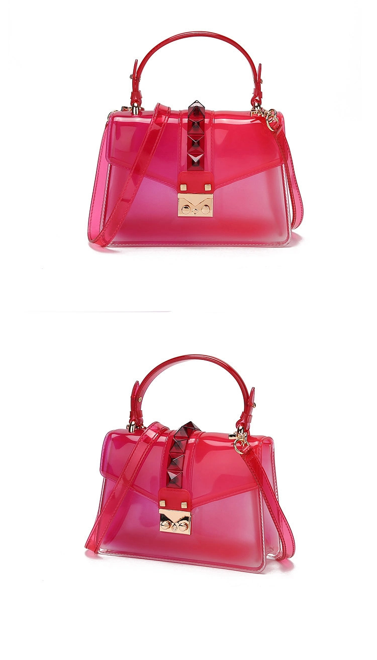 Sh1632 Transparent Fashion Women Shoulder PVC Rivet Handbags Clear Colorful Purses Jelly Bag Handbag