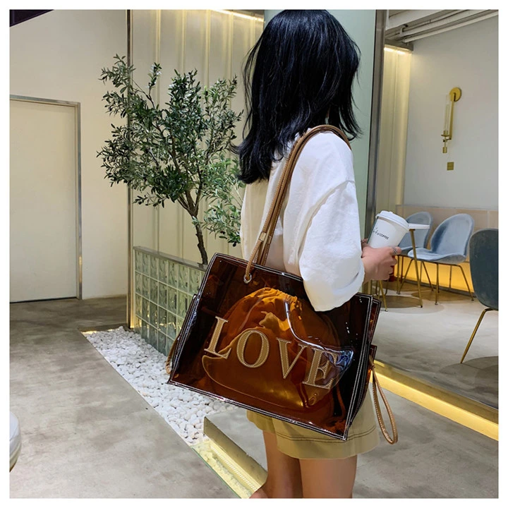 Leisure Fashion Clear Bags Handbags for Women with Pouch Large Capacity Lady PVC Transparent Tote Bag From Guangzhou China Factory Sh1251