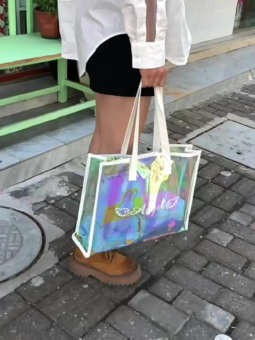 Eco-Friendly Recycle Hot Summer Holographic Iridescent Hologram Beach Bag Plastic Holographic Handbag