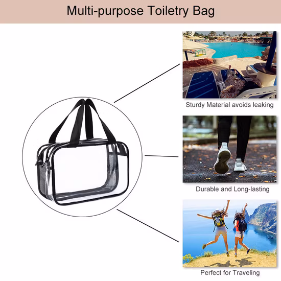 Borsa per cosmetici per trucco e trucco per organizer per lavaggio e articoli da toeletta impermeabile in PVC trasparente trasparente da viaggio personalizzato