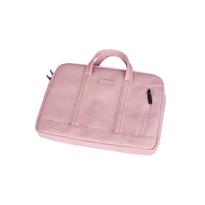 Borse per laptop in PVC PU con logo in rilievo rosa Business Borsa per notebook Air Bag per Mac con cerniera personalizzata per donna