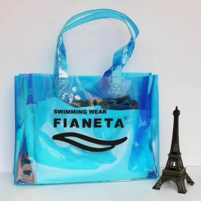 Shopping di moda personalizzato Borsa per la spesa con ologramma in PVC trasparente trasparente iridescente Panni Confezione cosmetica Borsa in plastica Mirage