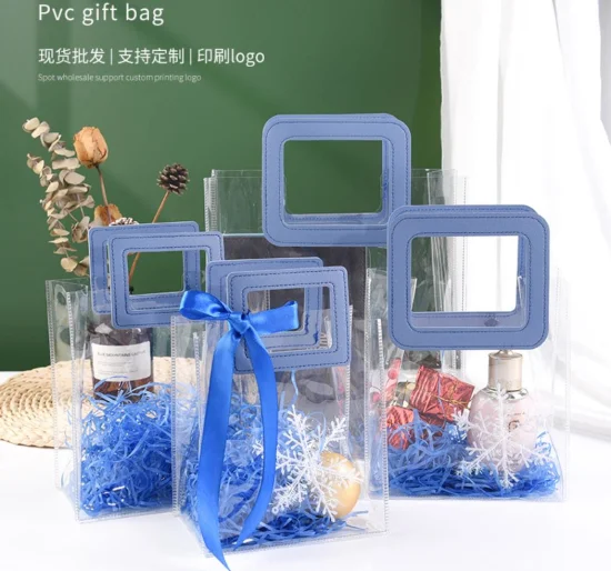 Borsa per la spesa trasparente, confezione in plastica di alta qualità, borsa regalo, borsa in PVC ad alta frequenza