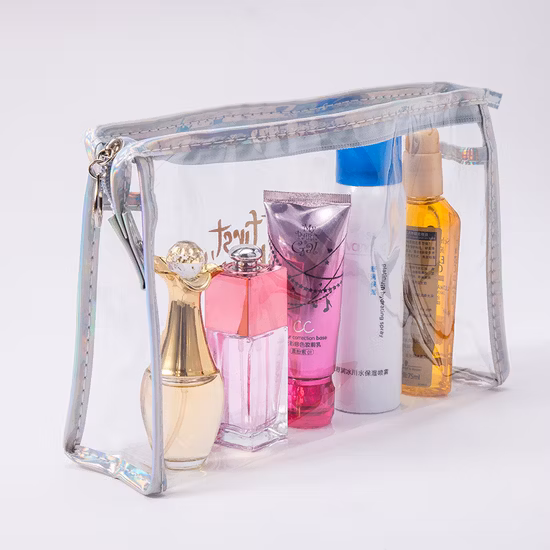 Better Brand Set da 2 pezzi Borsa da toilette in PVC trasparente lucido con glitter Borsa per cosmetici per trucco